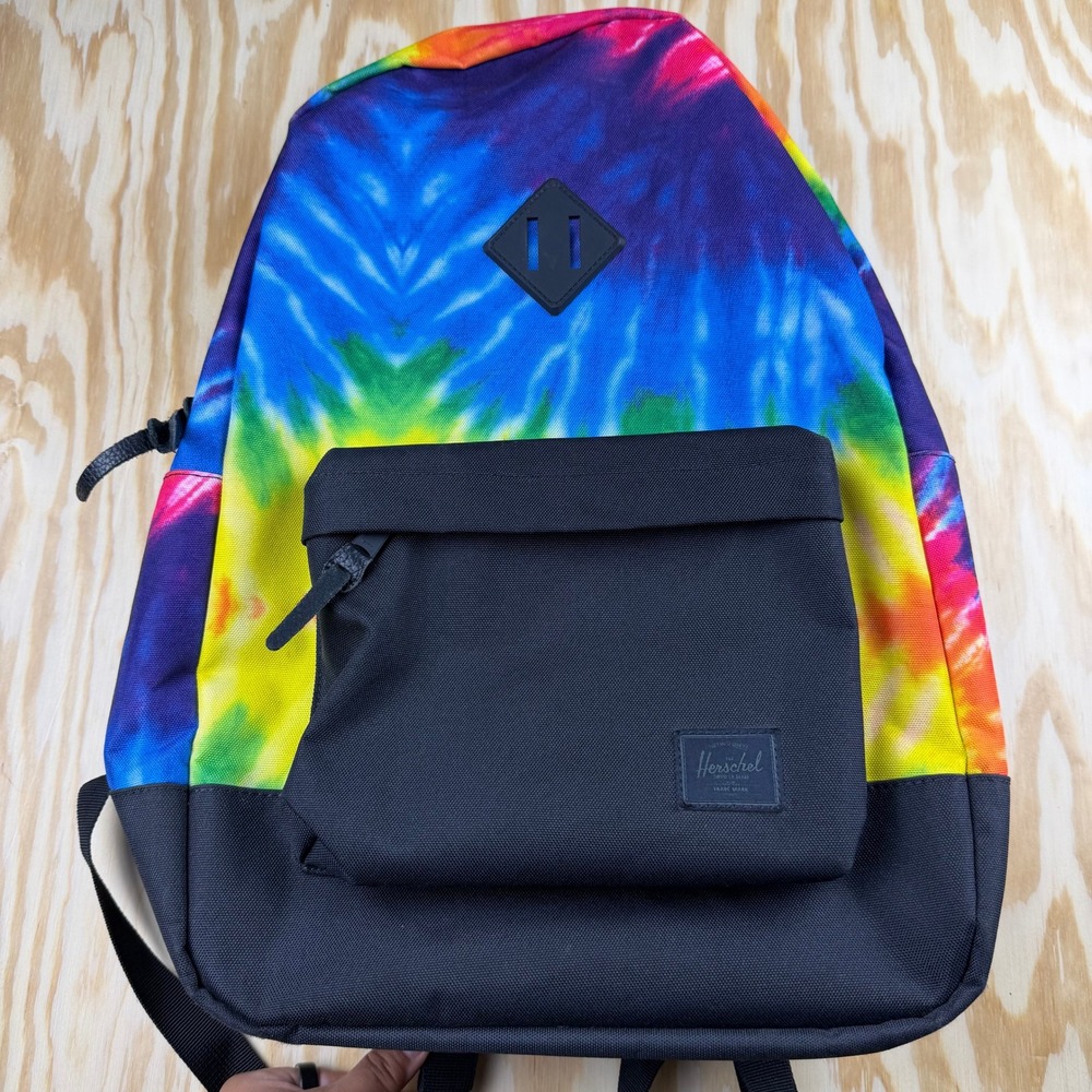 Herschel Supply Co Heritage Backpack Rainbow Tie Dye Black Canvas Bookbag